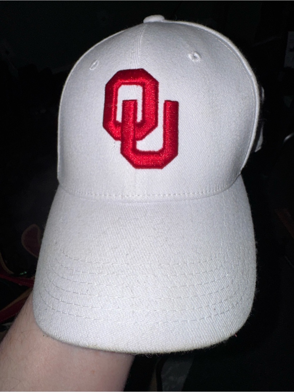 Fitted White OU Logo Baseball Cap - Red Embroidered Accent
